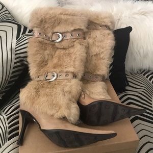 Aldo Rabbit Hair Knee High Tan Boots